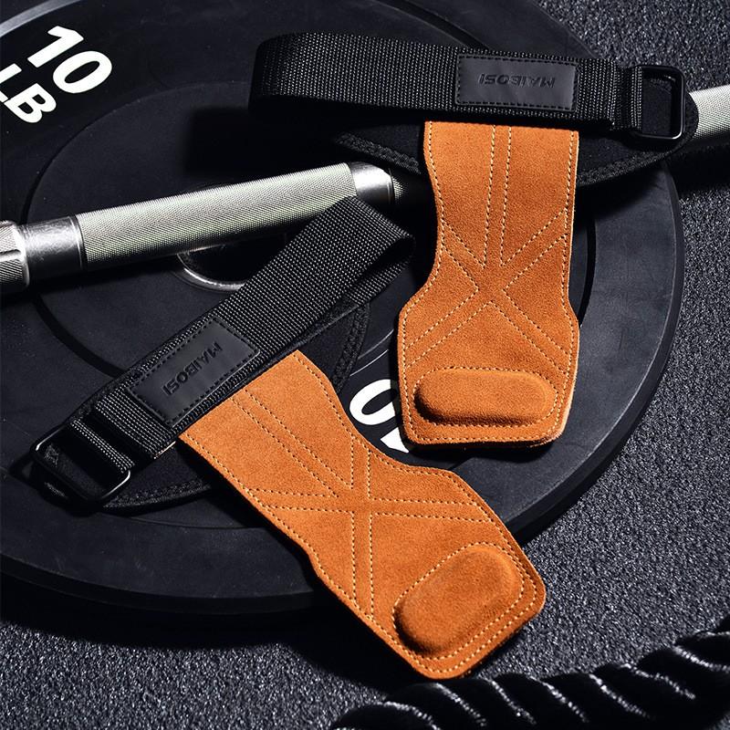 Weightlifting Grip Straps With Leather Palm Protection Deadlift Pull-ups Barbell Training Unisex Gym Gloves