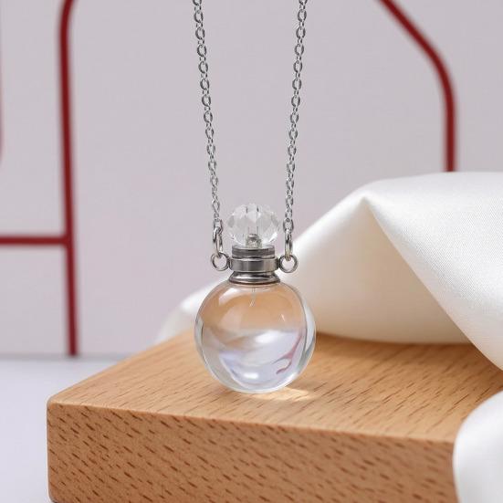 Perfume Vial Pendant Necklace Transparent Aroma Essential Oil Diffuser Pendant Refillable Spherical Perfume Bottle Necklace for Women Unique Jewelry