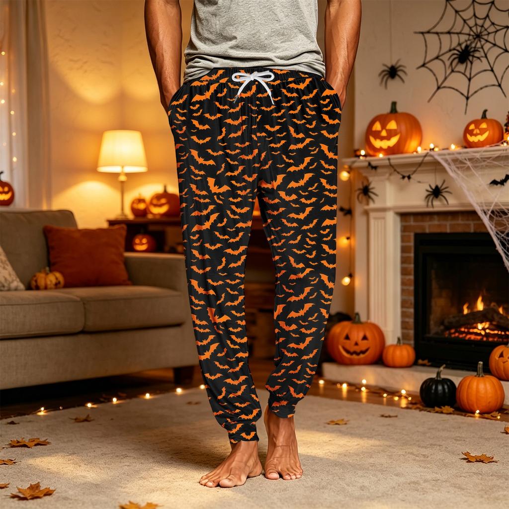 Herren Jogginghose mit Kordelzug und Taschen – Lässige Nachtwäsche Halloween-Print