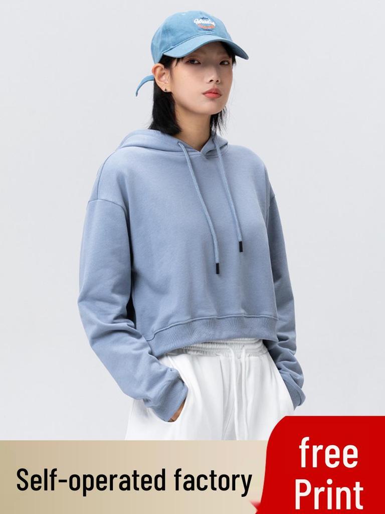 Women's Cropped Hoodie - Spring/Autumn 2025: Long Sleeve, Loose Fit, Custom Text Sportswear