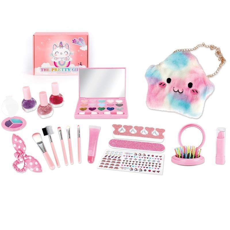 Cosmetics Toy Set Children Make Up Set Safe Washable Princess Beauty Pretend Play Toys Starlike Bag Nail Polish
