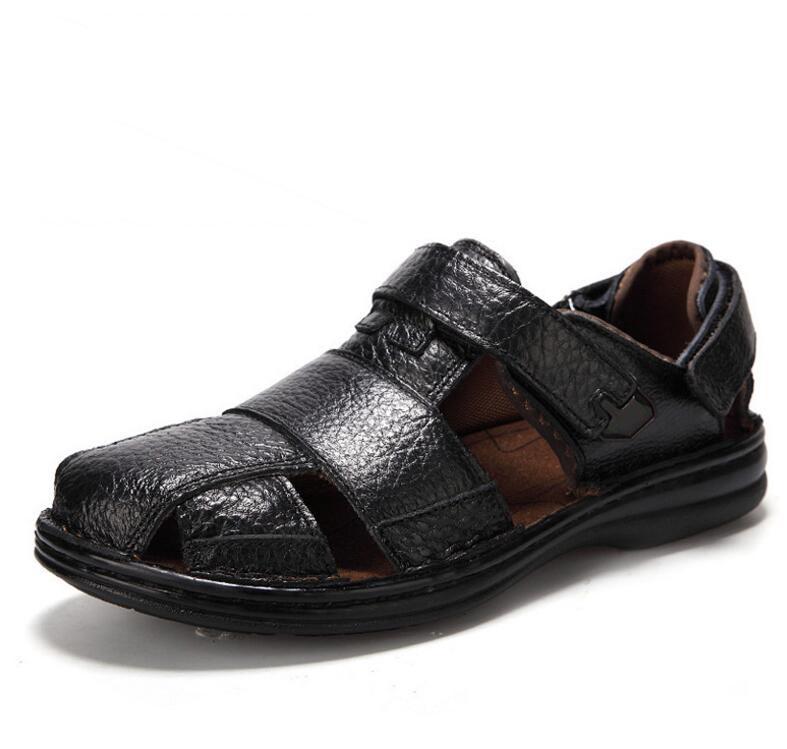 Men sandals  Retro summer shoes genuine leather sandals men beach shoes high quality Cow Leather sandals for men