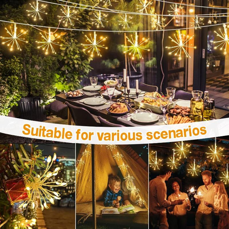 LED  Fireworks Light Solar Indoor Fairy Garden Lights 8 Lighting Modes DIY Starburst Solar Lamps Holiday Decorative Lights 3 Lighting Color