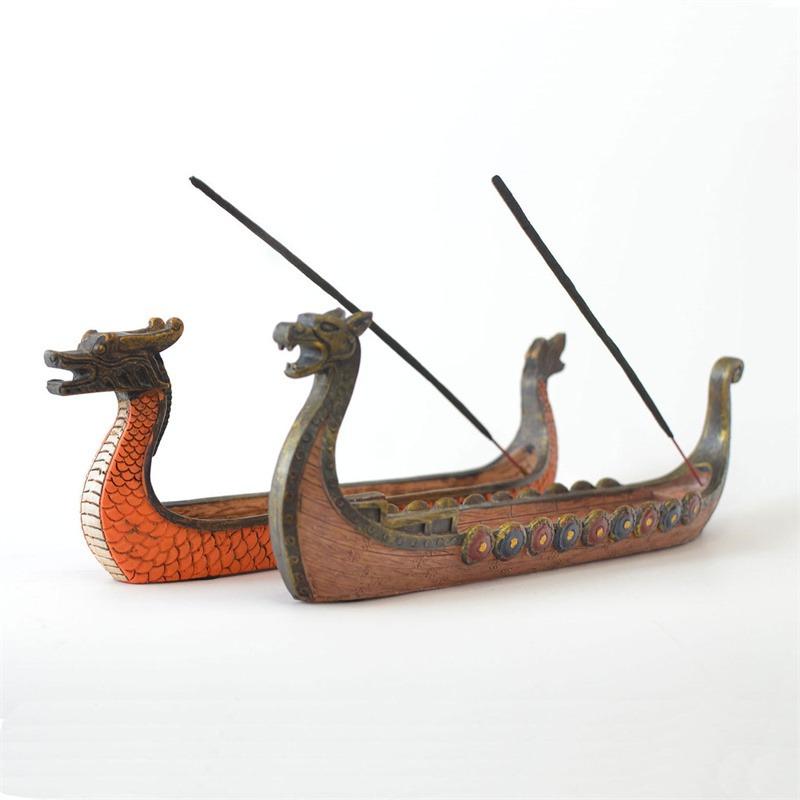 Retro Incense Burner Dragon Boat Incense Stick Holder Traditional Chinese Design Hand Carved Carving Censer Ornaments Home Decor