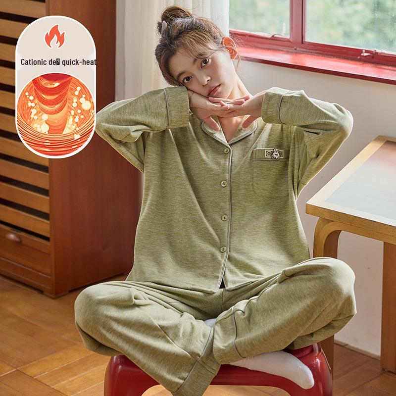 

Женский велюровый двусторонний пижамный комплект - однотонный кардиган с длинным рукавом для осени/зимы, корейский стиль, подходит для улицы XL