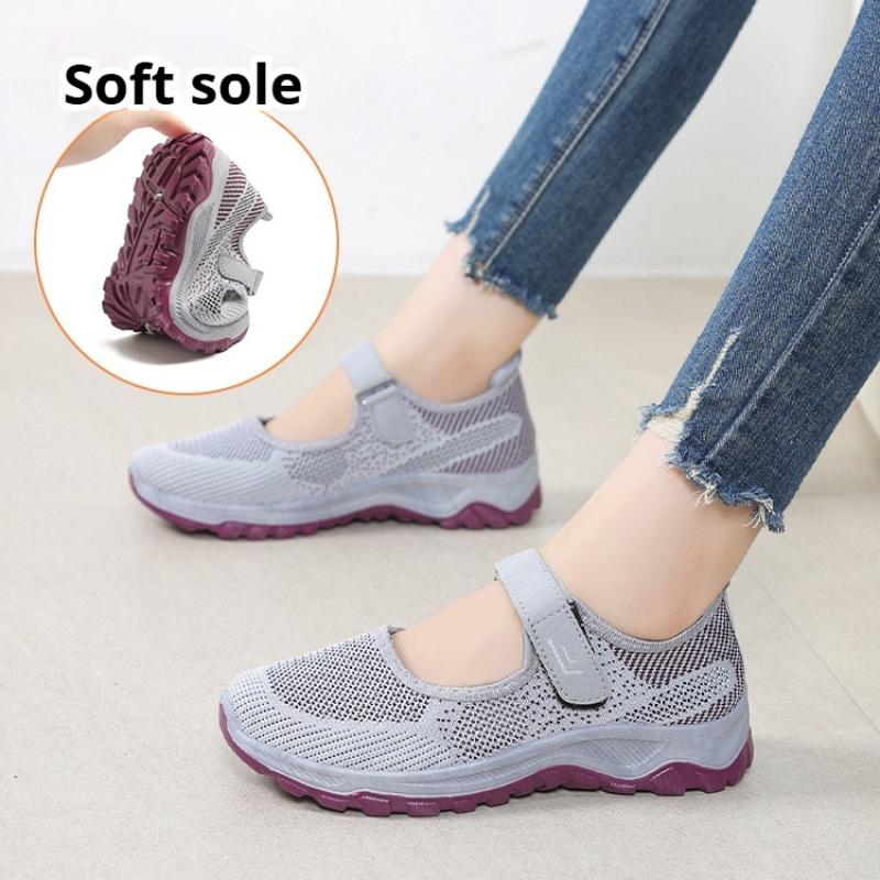Spring and Summer Flying Woven Mesh Shoes Cloth Shoes Ladies Comfortable Casual Elderly Walking Shoes Non-slip Breathable Women's Shoes