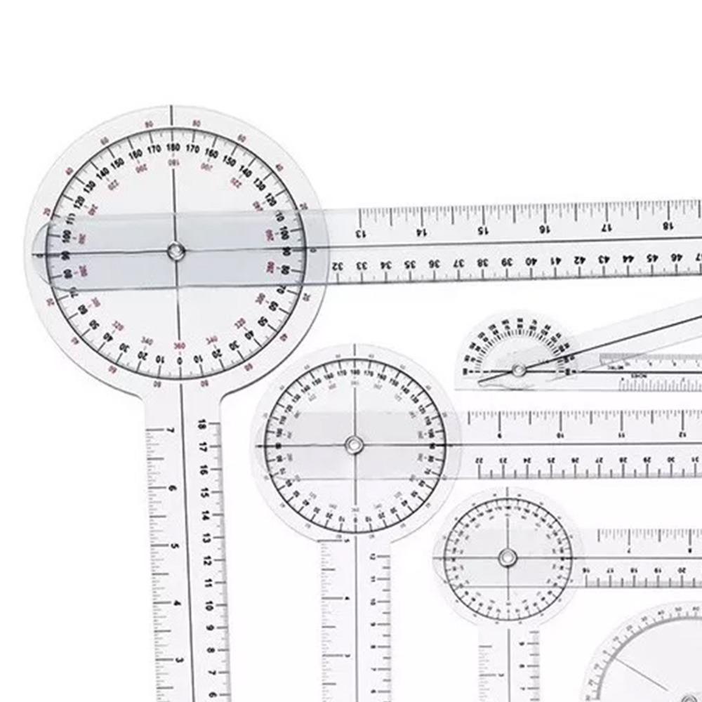 6pcs PVC Material 360° Goniometer Set Transparent Clear Angle Ruler Set  Physical Measurement