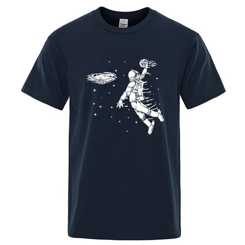 Summer Mens Tshirt High Quality 100 Cotton Funny Astronaut Print Casual Loose Cool Men Casual Loose Oneck Men Tshirt Tee Top