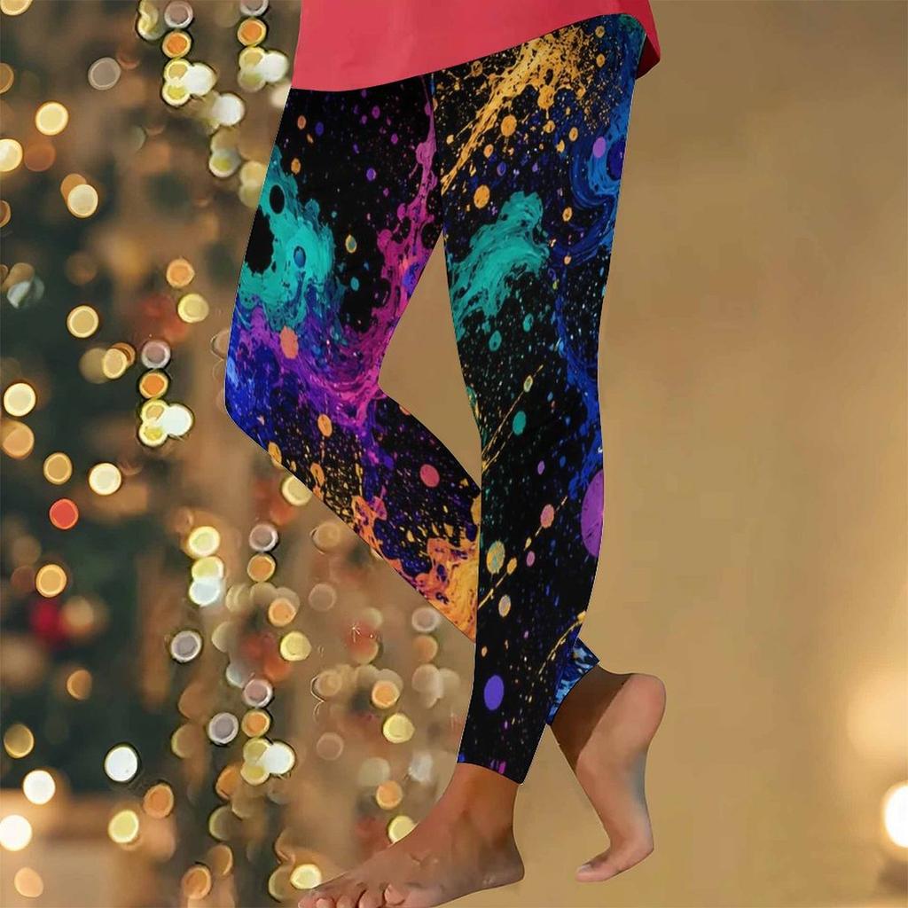 Women Plus Size High Waist Colorful Print Full Length Yoga Leggings