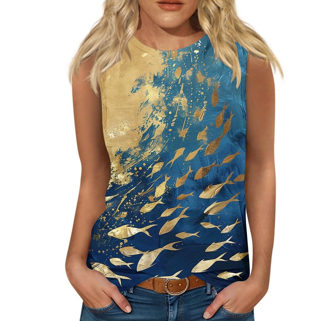 Blumenmuster 3D-Druck Tanktops Damen Sommer O-Ausschnitt Lässige Weste Schulterfrei Y2k Elegant Ärmelloses Top Camisole Damenbekleidung