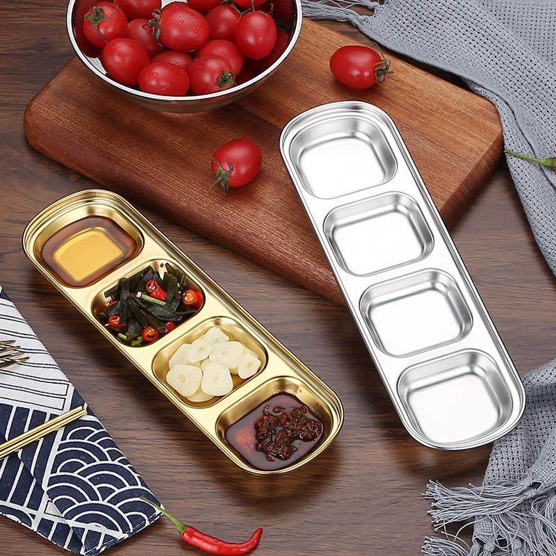 Korean Style Seasoning Dish Gold Silver Color Stainless Steel Barbecue Sauce Plate Tableware BBQ Restaurant Kitchen Tool
