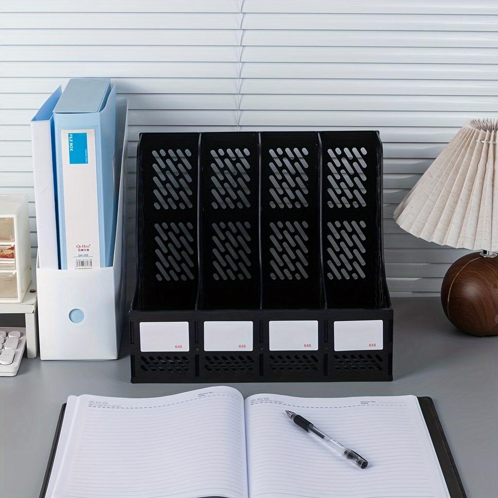 4-Tier Plastic Desktop File Organizer - Stackable,Breathable Storage Box with Multiple Compartments for Office Desk Organization