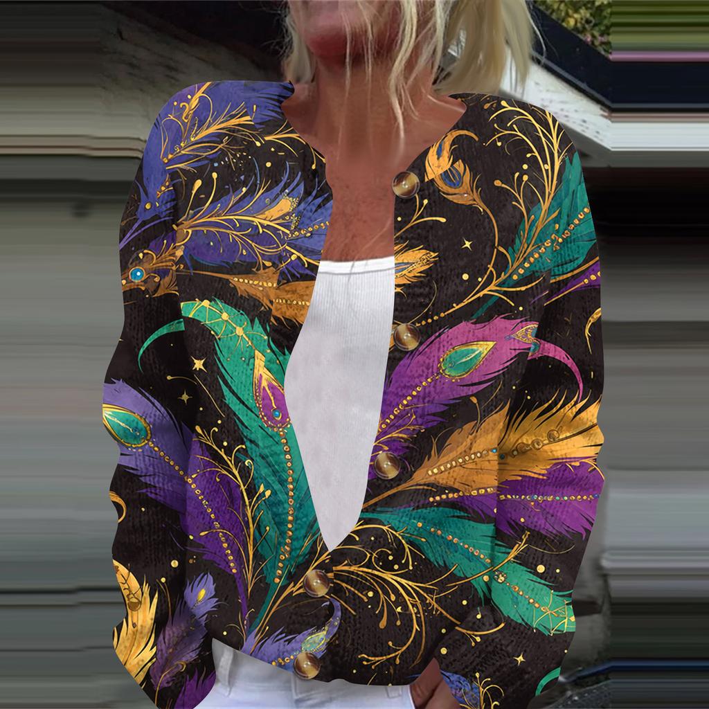 Dámská módní pletená svetrová bunda s dlouhým rukávem a zapínáním na knoflíky