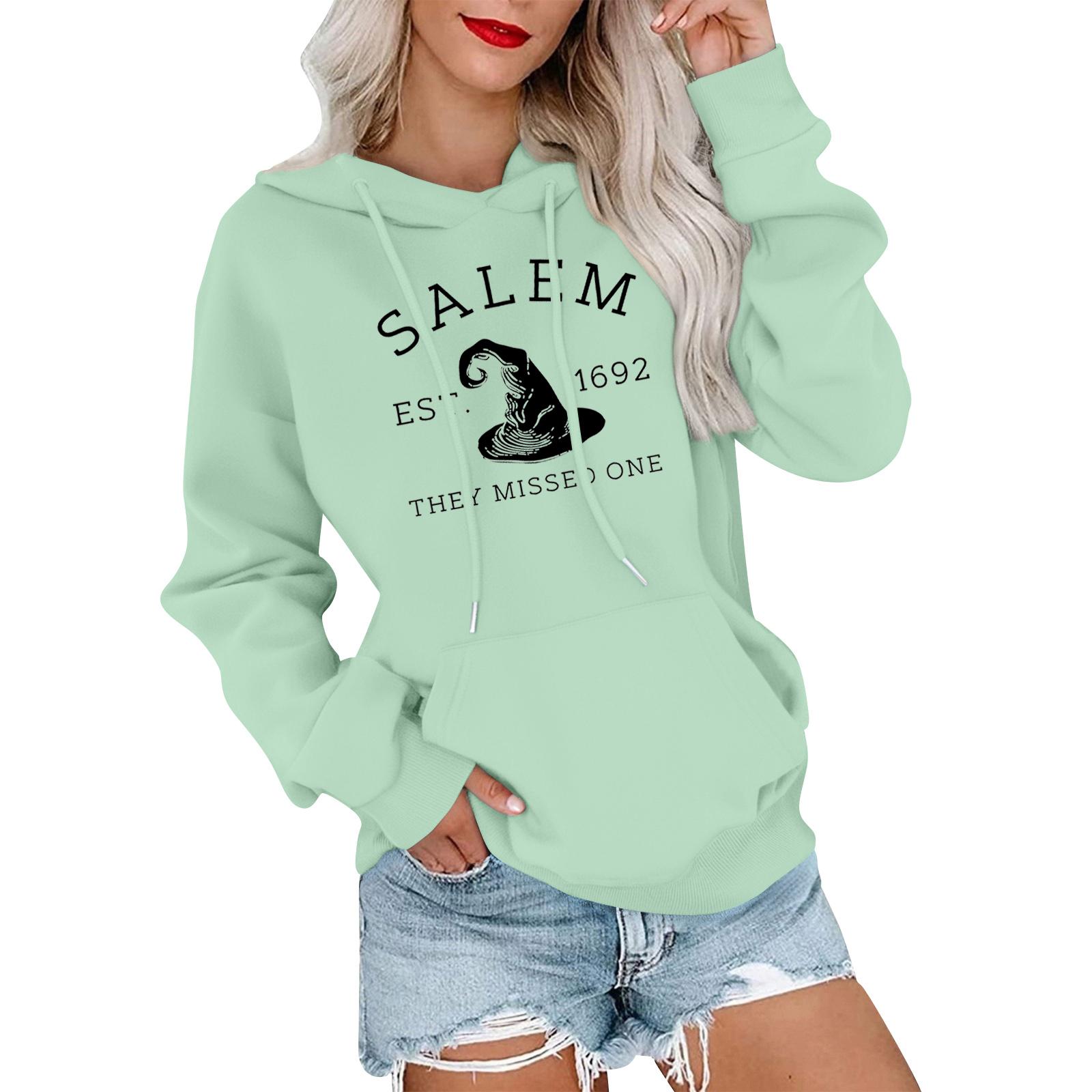

Women s Fashionable, Casual, Comfortable Round-neck, Hooded, Long-sleeved, Witch-print Warm Sweater S