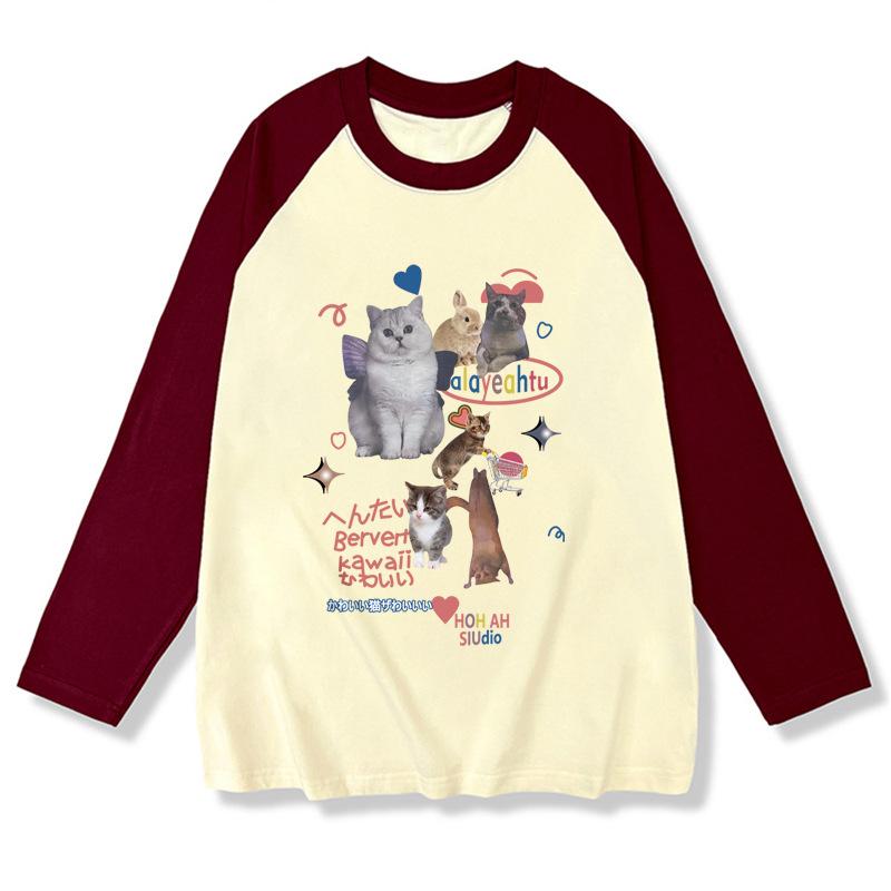 Spring Autumn Oversized T-shirts Youth Harajuku Cute Cartoon Print T Shirt Women Pullover Tshirt Long Sleeve Y2k Tops Streetwear