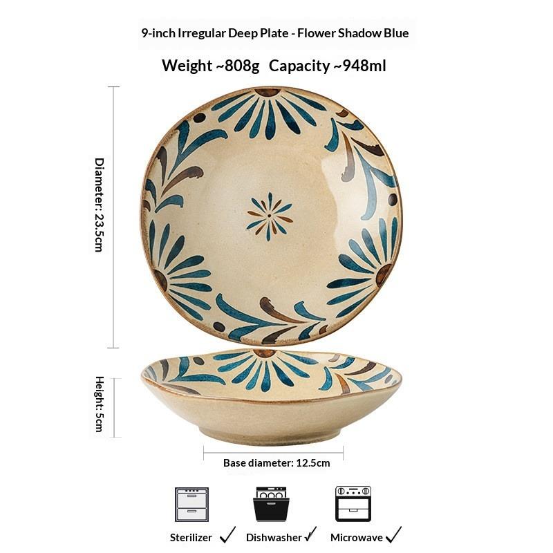 Chinese 9-inch Irregular Deep Plate Ceramic Vegetable Plate Large Salad Plate Pasta Plate Export no specification