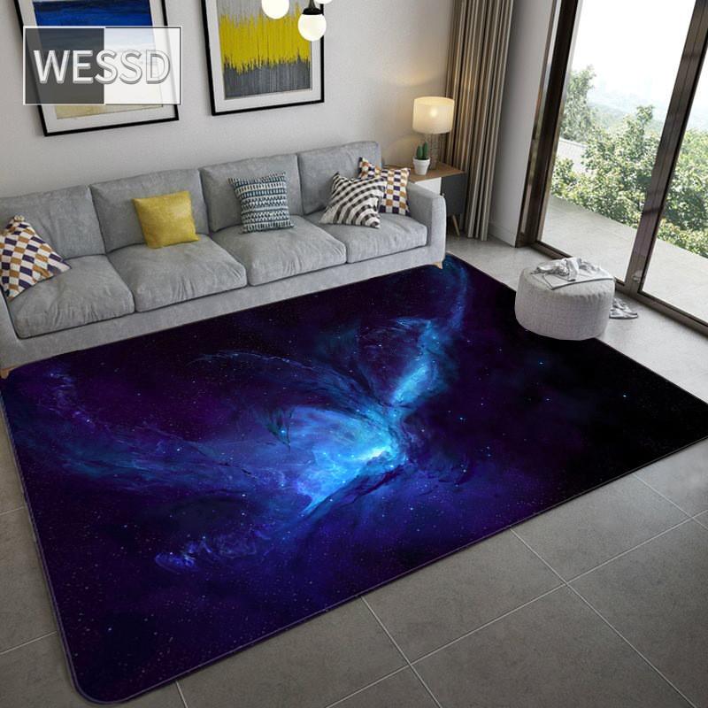 3D Blue Star Sky Carpet For Bed Room Soft Flannel Bedside Mat Space Carpet Rug Bedroom Non-slip Hallway Rugs Mat Washable