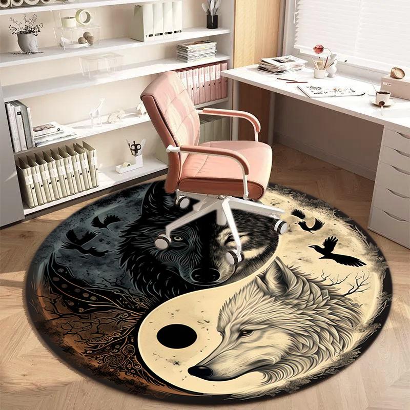 1Pc wolf theme Printed circular carpet, home door mat, outdoor travel protection carpet A1