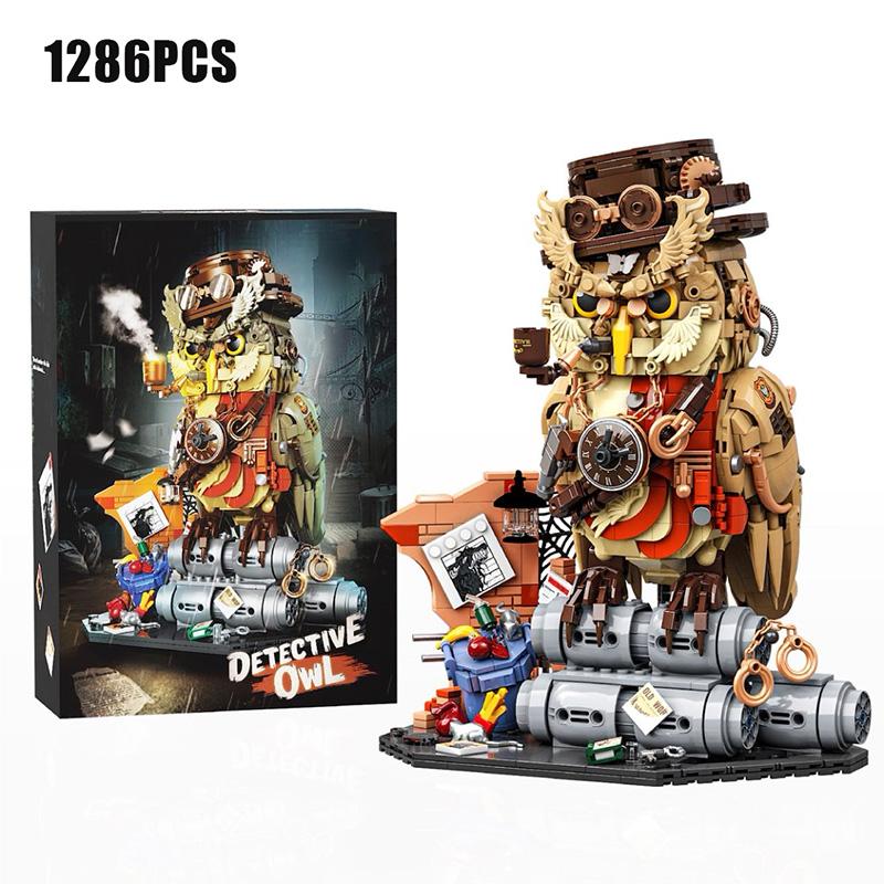 Creative 1286Pcs Magic Mechanical Detective Owl Building Blocks Ornaments Home Decoration MOC Assembly Bricks Toys Children Gift