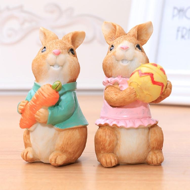 2Piece Easter Bunny-Decorations Easter Resin Rabbit Statue Ornaments Tabletop