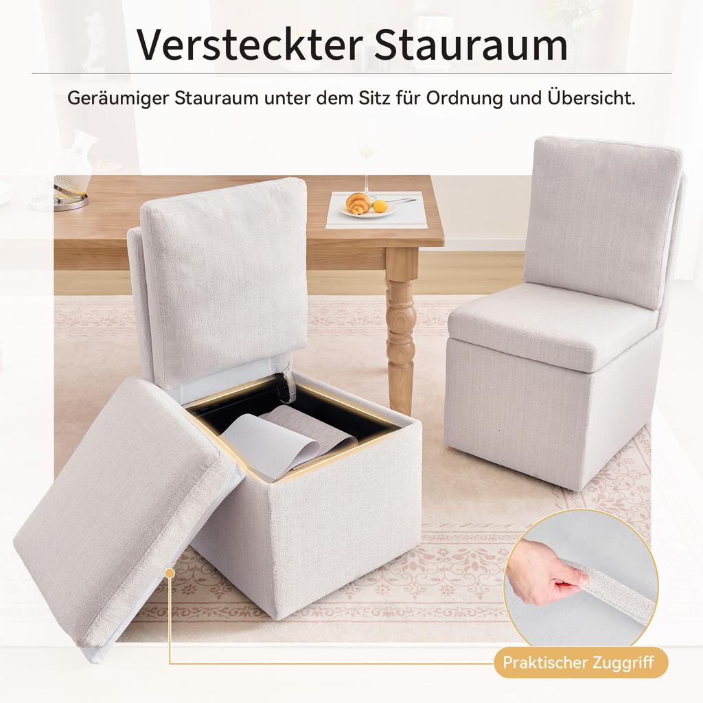 068-Multifunctional Dining Chair with Storage & Casters, Kitchen Chair without Armrests, 360 degrees Swivel, Chenille Cover Beige