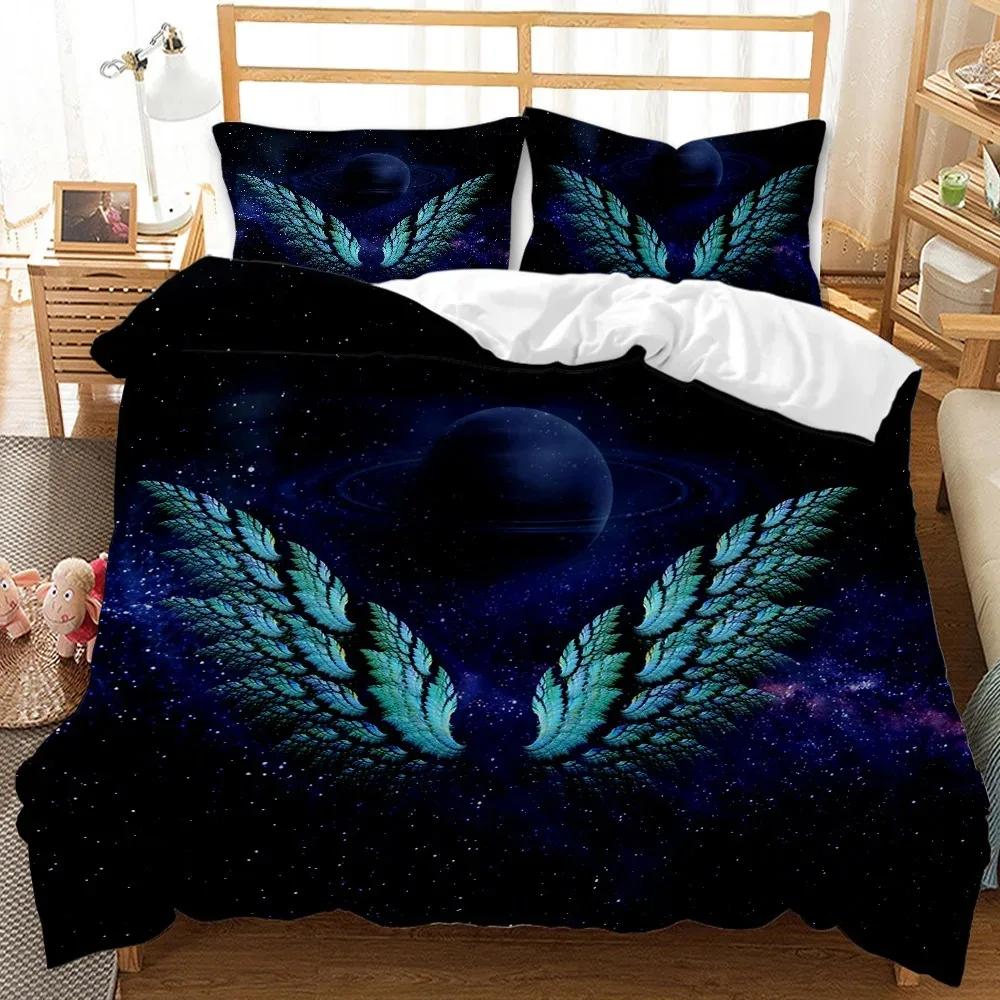 Angel Wings Duvet Cover, Angel Fairy Tale Theme Bedding Set for Teens Adults, Beautiful Feather Polyester Comforter Cover
