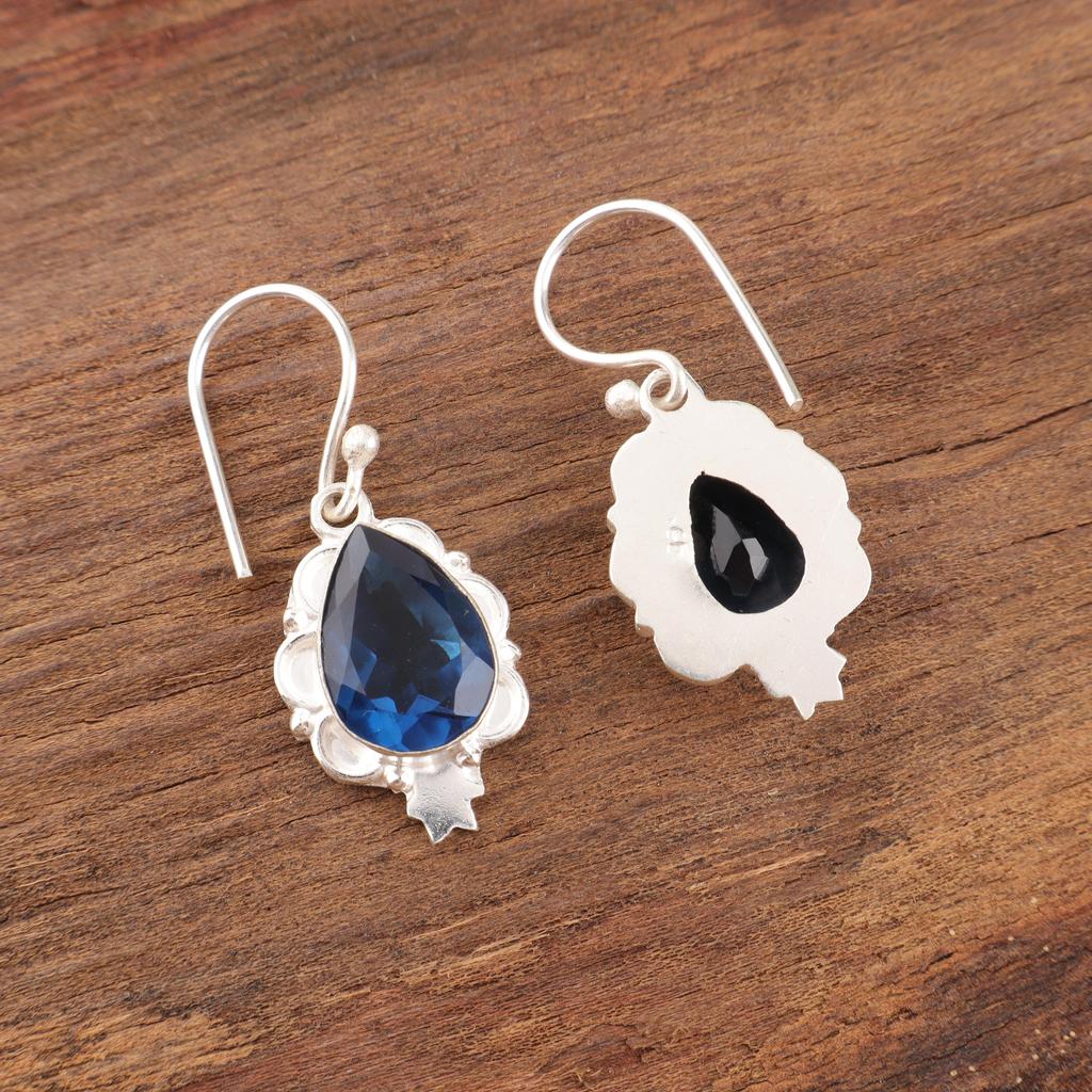 Wonderful  London Blue Topaz Gemstone Jewelry, 925 Solid Sterling Silver Earrings, Spiritual Jewelry Handmade Dainty Earrings For Women