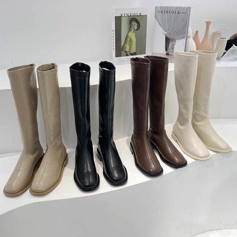 French Boots Women's Martin Boots New Mid-heel Boots But Knee-high Boots with Fleece