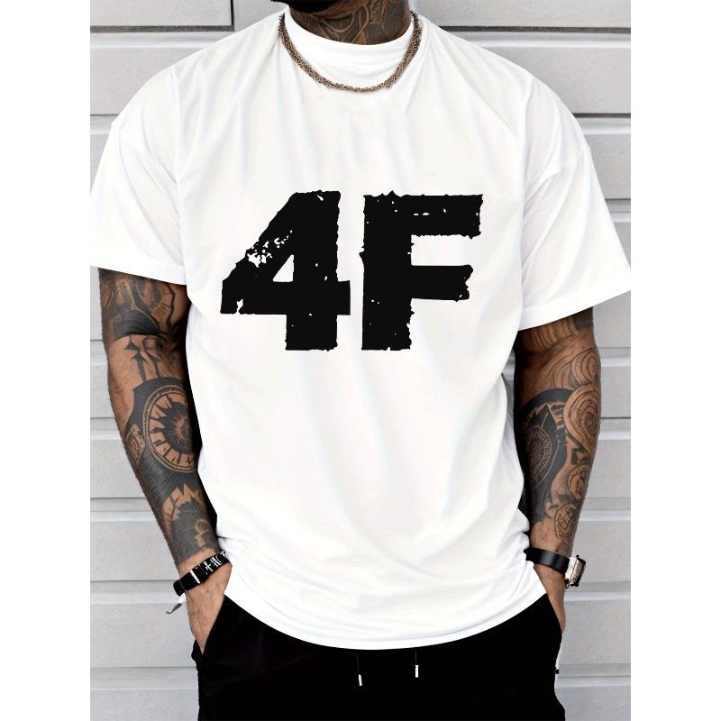 

European sizes Men s Casual Short Sleeve 4F Graphic Print T - Shirt Men s Fashion Street Style Adults Casual Wear 4XL білий