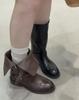 Sheepskin version~ Retro thick-heeled medium boots for women wear folded leather boots, thin knight boots, belt buckle short boots