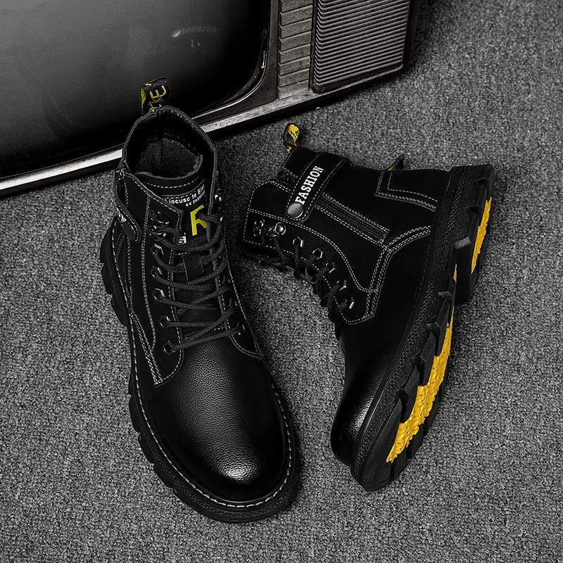 Brand Autumn Winter Men Genuine Leather Boots Casual Motorcycle Boots Men Outdoor Military Ankle Boots Side Zipper Snow Shoes