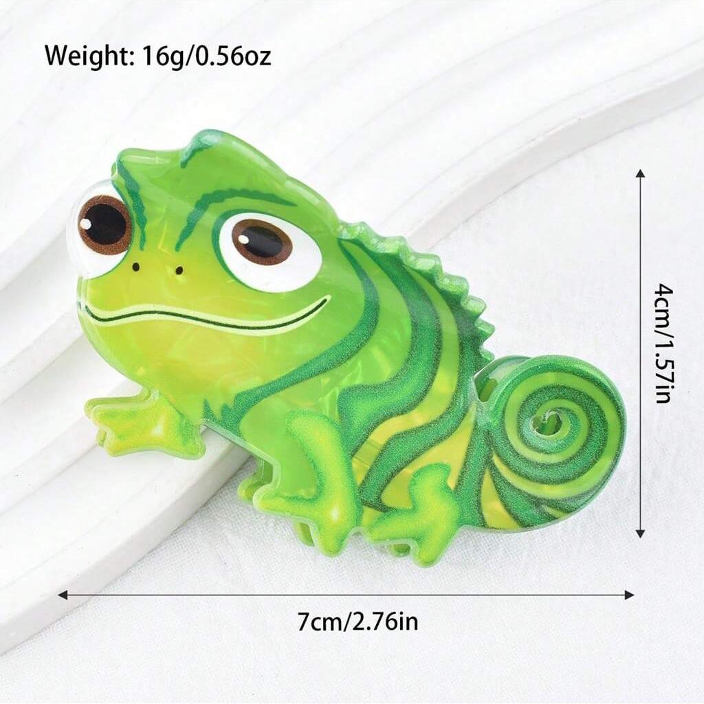 

Tangled Chameleon Color-Changing Hair Clip| Strong Non-Slip Medium Hair Accessory with Green & Black Accents, Cute Animal Design