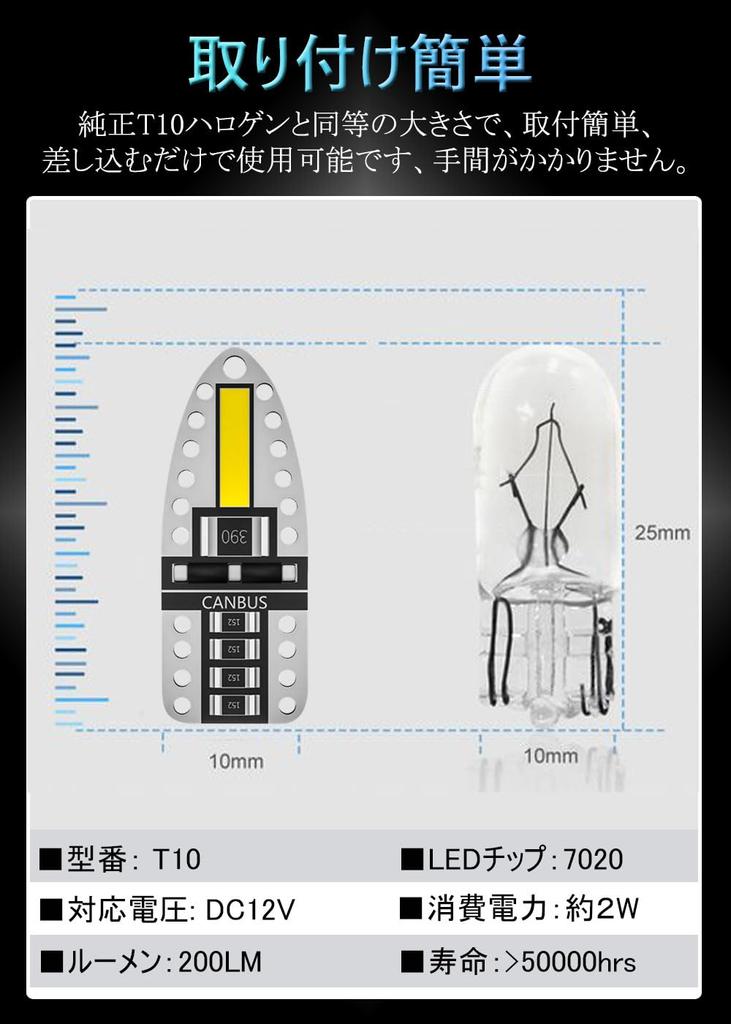 T10 LED Position Lamp, White, Explosive Light, T10 LED, Built-in Canceller, 7020 LED Element,