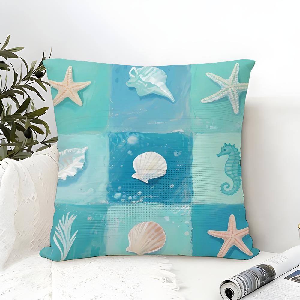 Marine Starfish Marine life Pillow Case Cotton Linen Fabric Square Zipper Pillowcase Home Decorative Living Room
