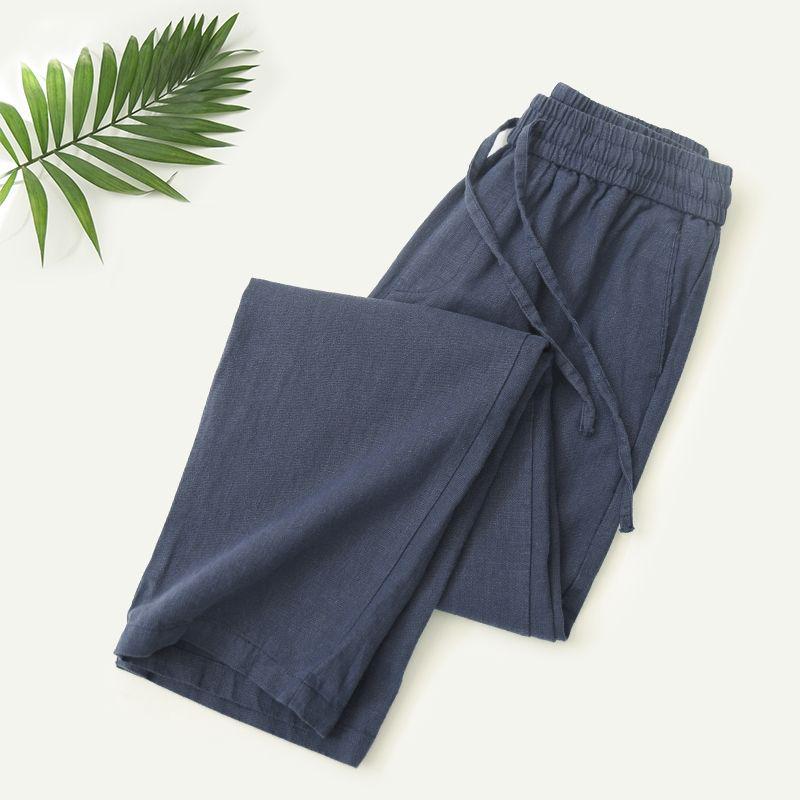 Men s Japanese Retro Linen Pants - Lightweight, Breathable, Loose Straight Leg, Cotton Blend, Casual Long Pants, Plus Size Available M