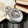 TREEWETO Mechanical Pocket Silver Flower Roman Numerals Watch, Hollow, Vine, Skeleton,
