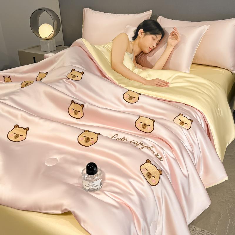 Skin-Friendly Washed Lce Silk Summer Quilt Sets High Quality Embroidered Comforter Bedding Sets Queen Summer Cooling Blanket