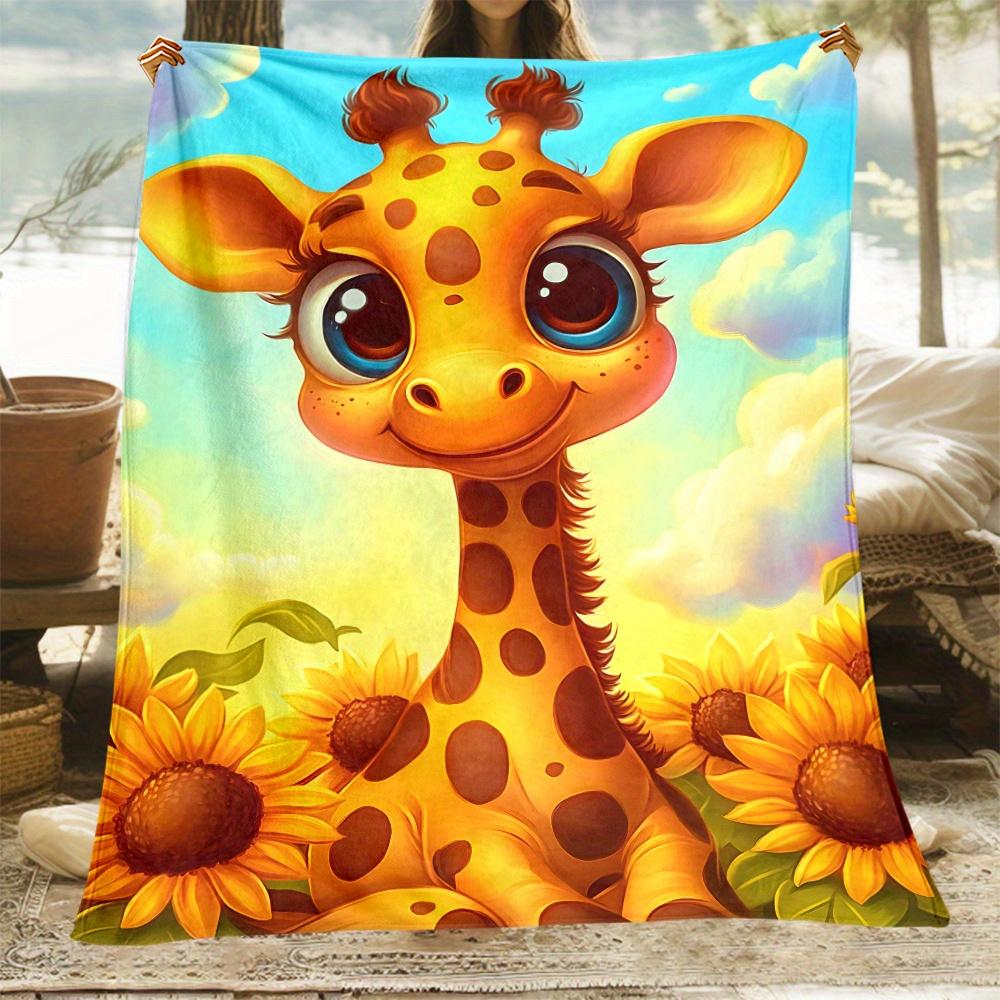 Cute cartoon giraffe sunflower field kids blanket soft plush blanket animal print blanket for children nursery bedding baby gift 75X95CM