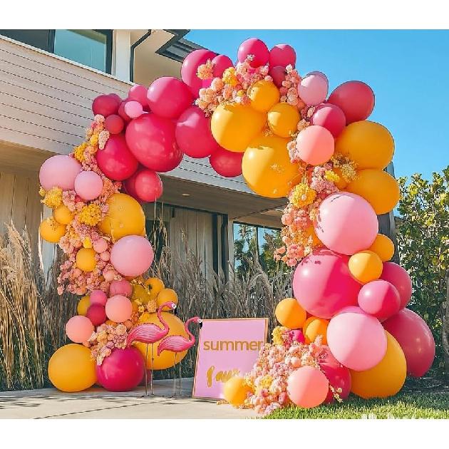 Yellow Pink Balloon Garland - Double Stuffed Baby Pink Peach Balloons Different Sizes Pastel Coral Balloon Arch Kit For Birthday Summer Baby Shower