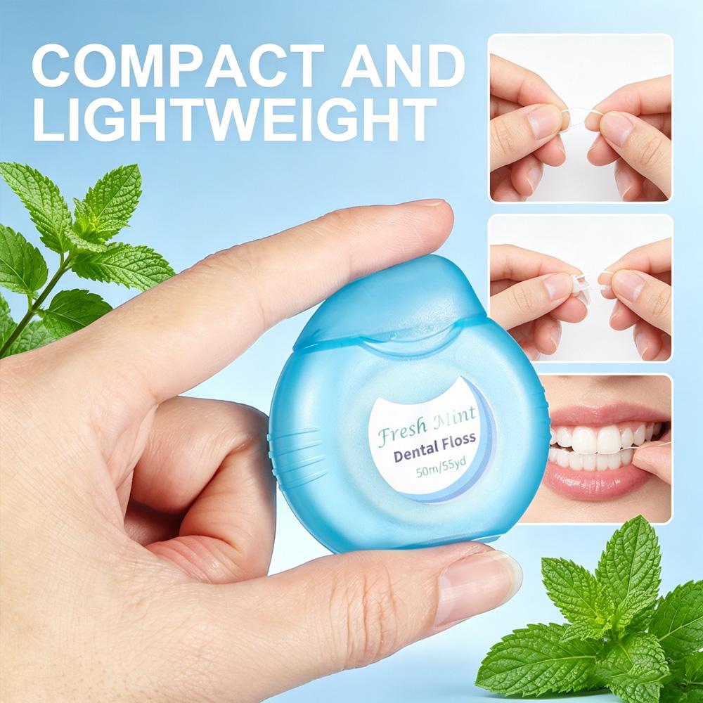 (Affordable Peppermint Dental Floss Roll) 2PCS - Smooth and High Tensile Force -50m/roll - Oral Cleaning Interdental Tool
