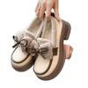 JK school girl velvet small leather shoes winter new non-slip Doudou shoes retro bow loafer cotton shoes