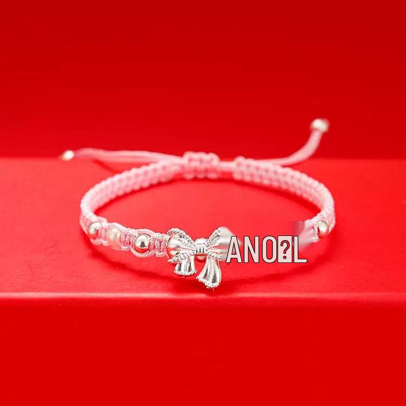 Sterling Silver 999 Bowknot Princess Bracelet - Women s Luxury Woven Silver Red String Gift