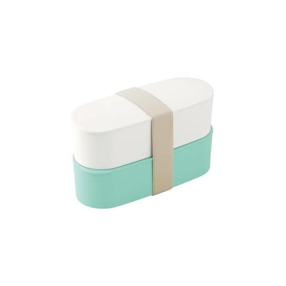 Thermos Bento Box, 2 Tiers, Fresh Lunch Box, 600ml, Mint, Slim Size, Dishwasher Safe, Microwave Safe DJT-601W MNT