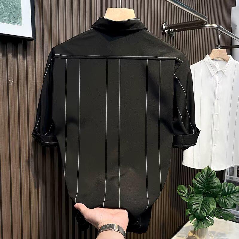 Men's Short Sleeve Striped Shirt - Trendy Mature Style, Summer Casual Loose Fit