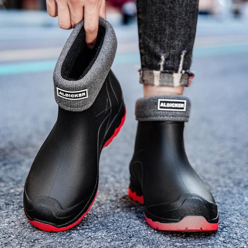 Wiosna i Jesień Nowe Krótkie Kalosze Męskie Modne Kolorowe Outdoorowe Wodoodporne Niskie Kalosze Męskie Ciepłe Gumowe Buty Męskie