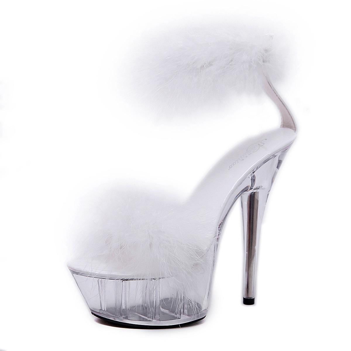

Model High Heels Stiletto Sexy Black Waterproof Table High Super High Heel Fluffy Sandals Women s Summer 34 білий
