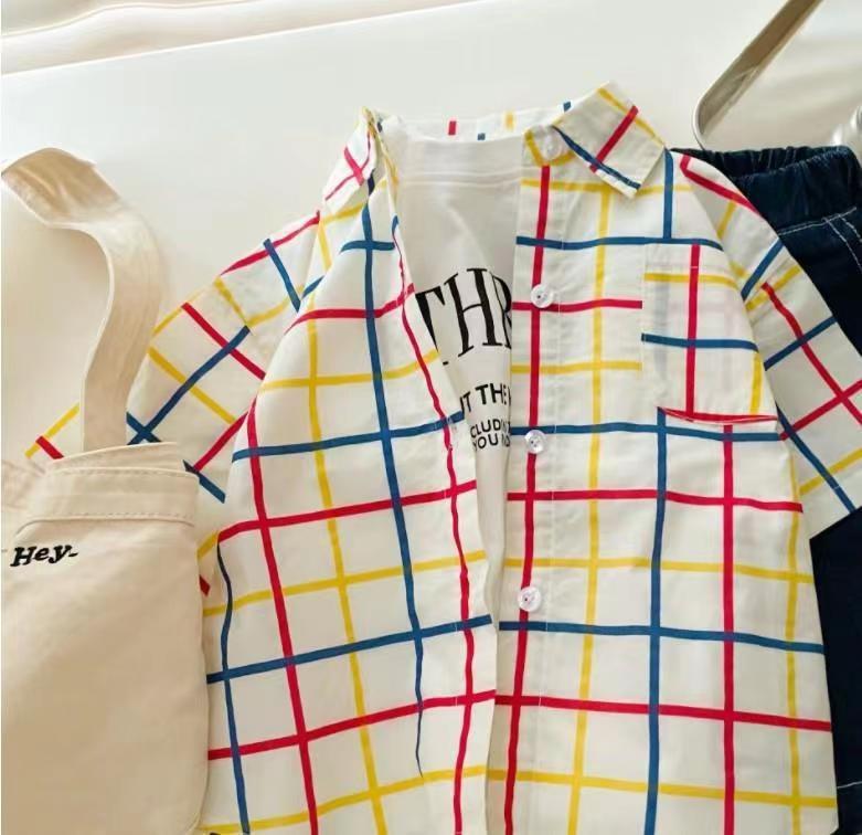 

Летний отпускной стиль Мальчиковая рубашка с коротким рукавом и отложным воротником с принтом 120 cm