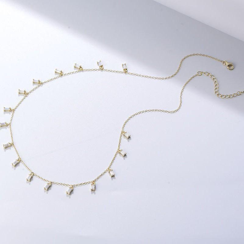 Tassel Square Zircon Pendant Necklace Women Ins Style Fashion Versatile Choker