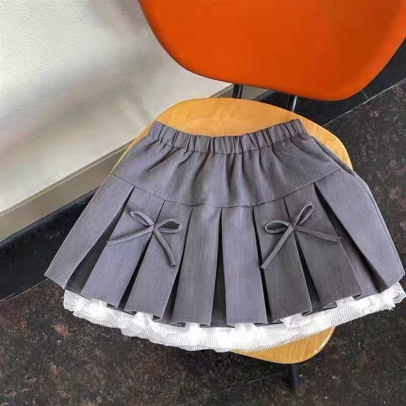 Girls' Korean Style Bow Tie Girls' Half Skirt Lace Lace Lace Pleated Suit Half Skirt