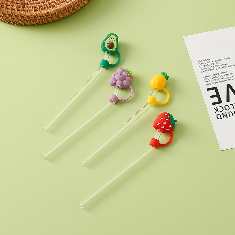 Fruit Straw Cup with Lid Cute Ins Style Fresh Glass Cup Breakfast Office Cup Opening Souvenir